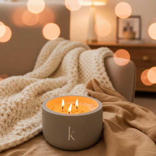 Soy Scented Candle, Handmade Cement Jar + Lid 14 oz