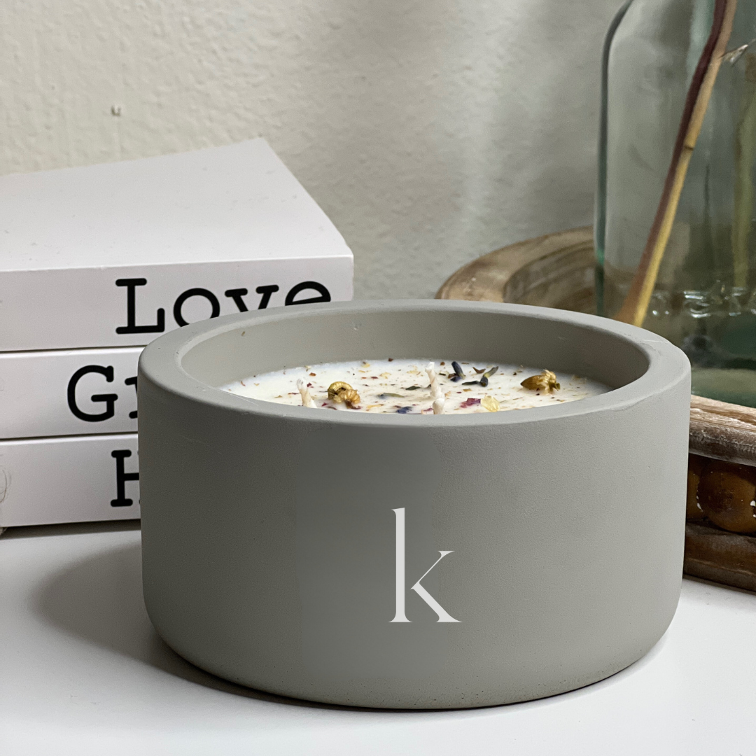 Soy Scented Candle, Handmade Cement Jar + Lid 14 oz