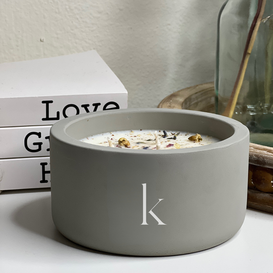 Soy Scented Candle, Handmade Cement Jar + Lid 14 oz