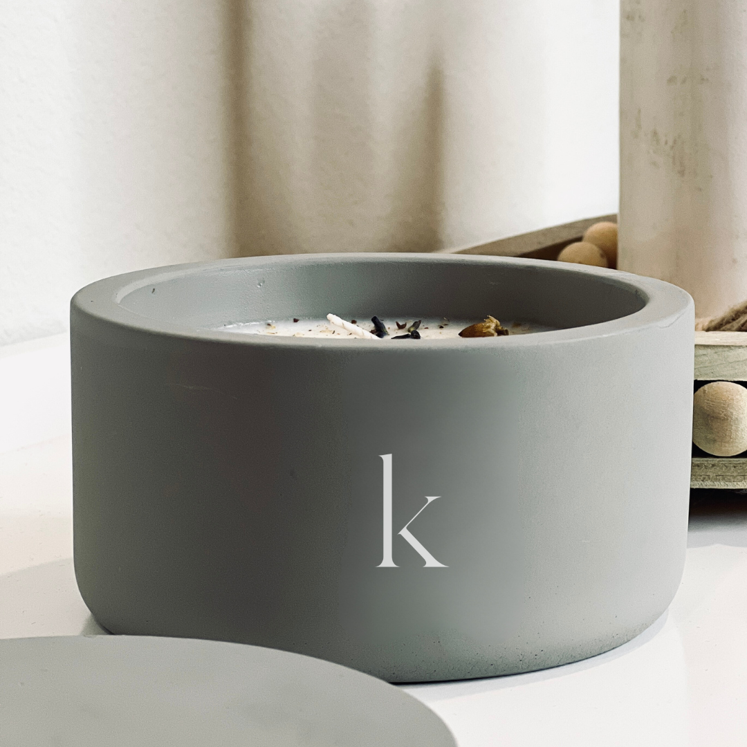 Soy Scented Candle, Handmade Cement Jar + Lid 14 oz