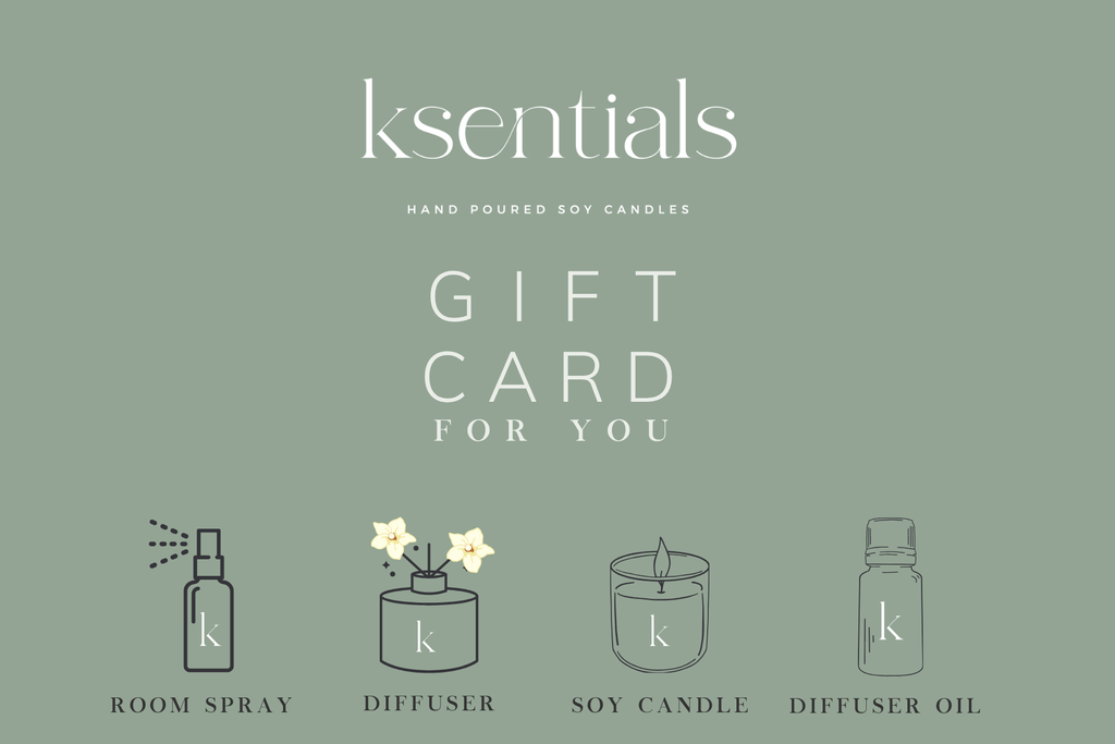Ksentials digital gift card for candles, home fragrance, and gift sets.