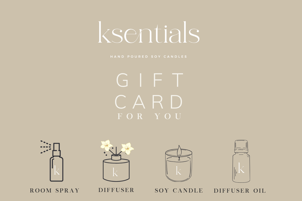 Ksentials digital gift card for candles, home fragrance, and gift sets.